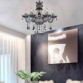 Lámpara de araña vintage de cristal y cristal con luces de 6/8 y brazo curvo en gris humo